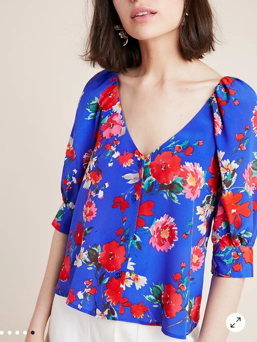 Yumi Kim Fiona Silk Blouse Blue Red Floral Size XS